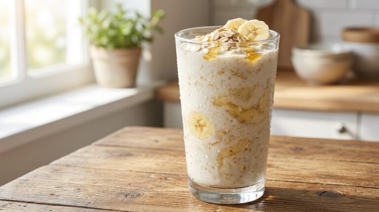 Batido proteico de plátano, avena y yogur griego (29 g de proteína)