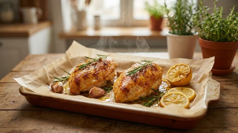 Pollo asado al horno con ajo y romero (45 g de proteína)