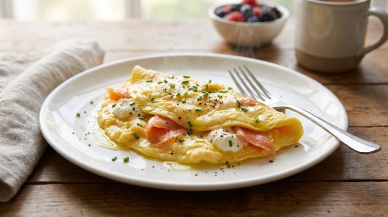 Revuelto de huevos con salmón ahumado y cebollino (33 g de proteína)